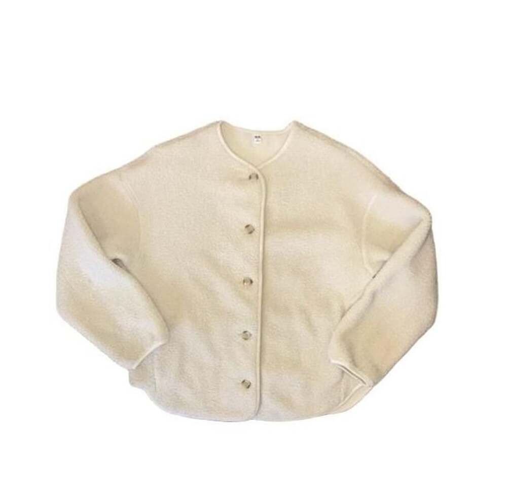 Uniqlo Pile Lined Fleece Relaxed Cardigan Off White Button Down Jacket M